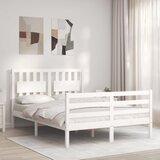 vidaXL Posteljni okvir z vzglavjem bel 140x200 cm trden les Cene
