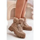 FI1 Lace Up Women Boots With Fur Dark Beige Vaminia Cene