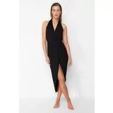 Trendyol Black Fitted Midi Knitted Gathered Beach Dress