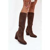 Zazoo Suede Knee High Boots With Zip Brown Lissara Cene