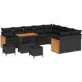 vidaXL set od 12 dijelova vrtne garniture s jastučićima, Crni poli ratan, set od 3 dijela vrtne blagovaonice s jastučićima, Crni poli ratan | shoptok.hr