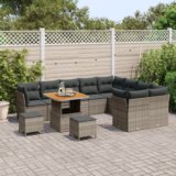  12-Dijelni Vrtni Sofa Set s Jastučićima Sivi Poli Ratan Akacija | shoptok.hr