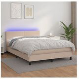 vidaXL Box spring postelja z vzmetnico LED kapučino 140x190 Cene