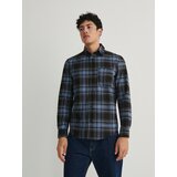 Reserved karirasta srajca regular fit - mornarsko modra Cene