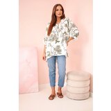 Kesi Włoski Women's V-neck shirt with a floral pattern khaki | shoptok.hr