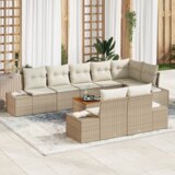 vidaXL 9-delna vrtna sedežna garnitura z blazinami Bež Poly Ratan Acacia | Shoptok.si