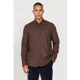 ALTINYILDIZ CLASSICS Men's Brown Recycle Slim Fit Slim Fit Hidden Button Collar Cotton Flannel Lumberjack Shirt