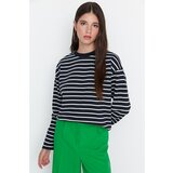 Trendyol Navy Striped Oversize Slim Knitted Sweatshirt Cene