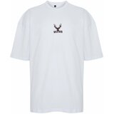 Trendyol Men's White Oversize Deer Embroidery 100% Cotton T-Shirt cene