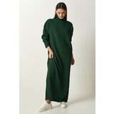 Happiness İstanbul Women's Dark Green High Collar Oversize Knitwear Dress Cene