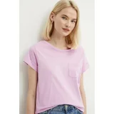 Sisley Bombažna kratka majica ženski, roza barva