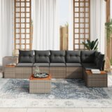 vidaXL 7-delni vrtni kavč set z blazinami Siva Poli ratan Akacija | Shoptok.si