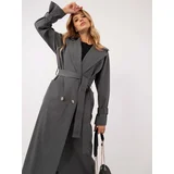 Fashion Hunters Dark gray long trench coat with pockets