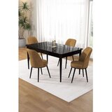 Hanah home trpezarijski set Pir, sto i 4 stolice, ploča u dekoru crnog mermera, kapućino tkanina Babyface | Eponuda.com