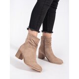 Shelvt Beige suede women's ankle boots with a crinkled upper Cijene