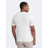 Ombre Men's soft knit polo shirt with contrasting stripes - cream | Shoptok.si