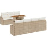 vidaXL Set vrtnog nameštaja od 8 delova s jastučićima, bež poli ratan acacia, Dvosjedna baštenska sofa s jastučićima, bež poli ratan | shoptok.hr