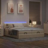  Otomanski okvir kreveta s madracima krem 200x200cm od tkanine | shoptok.hr