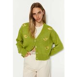 Trendyol Green Soft Textured Embroidery Detail V-Neck Knitwear Cardigan cene