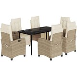 vidaXL Vrtna garnitura - 7-dijelni vrtni blagovaonski set od poliratana s jastucima bež - Dužina stola 160 cm Oštra noga 6 | shoptok.hr