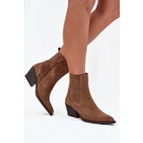 Boto Suede Cowboy Ankle Boots Women's Heeled Insulated Camel Dylira Cene