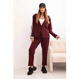 Kesi Włoski Women's set with viscose, featuring piping and a sports blazer, burgundy | shoptok.hr
