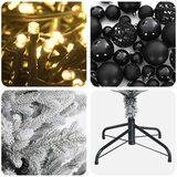  Umjetno božićno drvce s kuglicom 150 cm 150 LED lampica - Zelena i bijela 150 cm s LED-ima i crnim lopticama | shoptok.hr