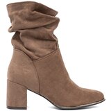 Shelvt Dark beige suede ankle boots on a heel | Shoptok.si