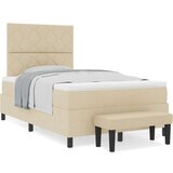 vidaXL Postelja s kovinsko vzmetnico in klopjo krem 120x200 cm Tkanina, (22083883) | Shoptok.si