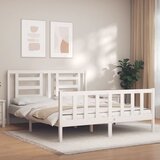 vidaXL Posteljni okvir z vzglavjem bel 160x200 cm trden les Cene