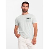 Ombre Men's cotton t-shirt with letter print and pocket - yellow-green Cene