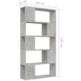 vidaXL Knjižna omara za razdelitev prostora betonsko siva 80x24x155 cm | Shoptok.si