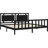  Okvir za krevet s uzglavljem crni 200 x 200 cm od masivnog drva | shoptok.hr