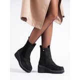 SHELOVET Black suede boots, heeled ankle boots Cijene