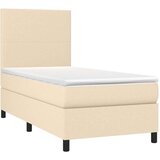  Box spring postelja z vzmetnico LED krem 90x190 cm blago, (20790525) | Shoptok.si