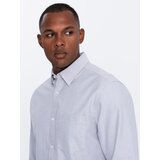 Ombre Elegant men's oxford shirt with embroidery and pocket - blue