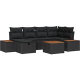 vidaXL 7-delni set vrtnih kavčev z blazinami Črni Poli ratan | Shoptok.si