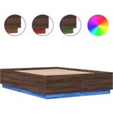 Maison Chic Posteljni okvir - Dvoposteljna postelja - Zakonska postelja z LED lučkami rjavi hrast 150x200 cm inž. les, (21695833) Cene