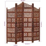  pregrada s 4 panela smeđa 160 x 165 cm masivno drvo manga | shoptok.hr