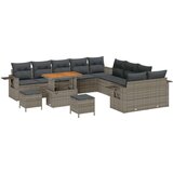  13-Dijelni Vrtni Sofa Set s Jastučićima Sivi Poli Ratan Acacija 3-Dijelni Vrtni Set za Jelo s Jastučićima Sivi Poli Ratan Acaci Cijene