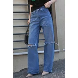 Madmext Mad Girls Blue Ripped Straight Leg Jeans