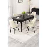 Hanah home trpezarijski set Rax, sto na razvlačenje i 4 stolice, ploča u dekoru crnog mermera, krem tkanina Babyface | Eponuda.com