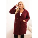 Kesi Włoski Plus Size women's coat made of faux shearling with pockets burgundy Cene