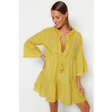 Trendyol Oil Green Mini Woven Embroidery 100% Cotton Beach Dress Cene