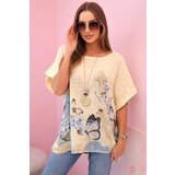 Kesi Włoski Women's cotton shirt with butterflies and flowers yellow | Shoptok.si