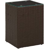 vidaXL Stranska mizica s stekleno površino rjava 35x35x52cm poli ratan Cene