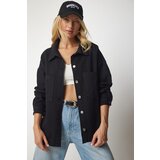  Women's Black Gabardine Linen Shirt Jacket | shoptok.hr