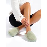 Shelvt Slip-on slippers with fur for women green | shoptok.hr