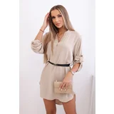 Kesi Włoski Dress with longer back and belt light beige