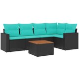  Vrtna garnitura - 6-dijelni set vrtnih sofa od poliratana s jastucima crni - Crna kutna + 2x srednja + stol + 2x Sofa 1 | shoptok.hr